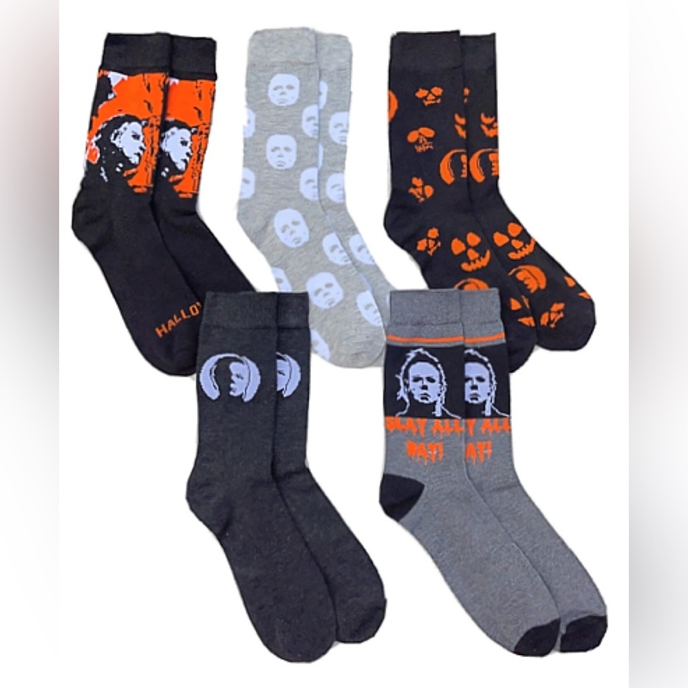 New HALLOWEEN MEN'S 5 Pair OF CREW Socks MICHAEL MYERS.